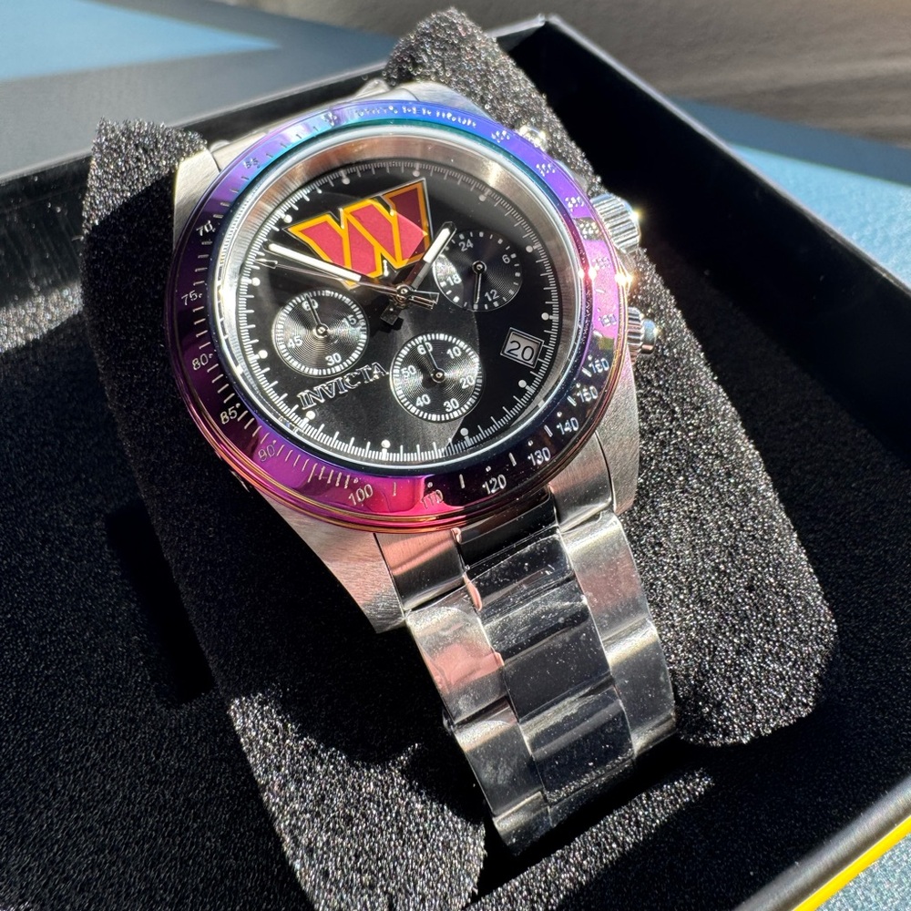 Invicta X NFL Washington Commanders Mens Chronograph Watch 40mm Silver/Oil Slick